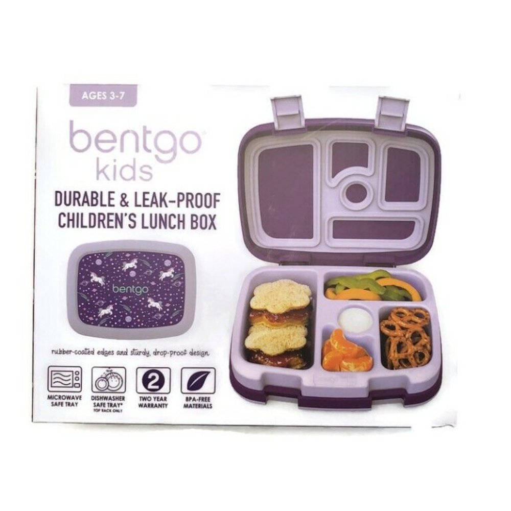 Bentgo Kids Lunch Box Bento-Styled Durable & Leak Proof Unicorn Purple Ages 3-7 - Picture 2 of 6